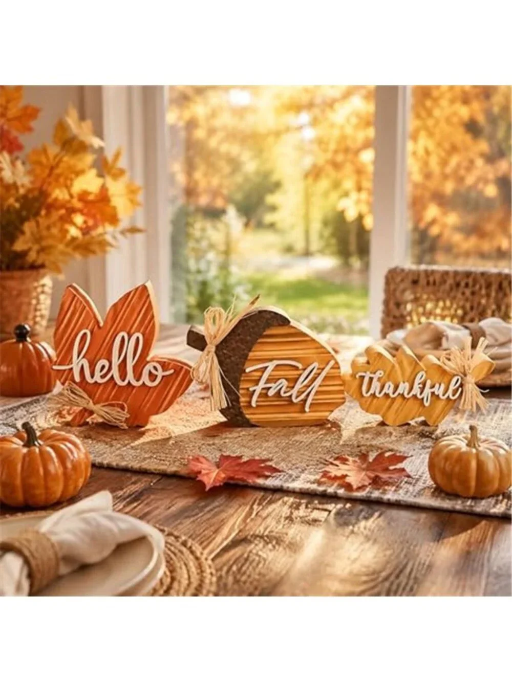 Fall Decorations for Home, 3Pcs Wooden Fall Decor with Maple